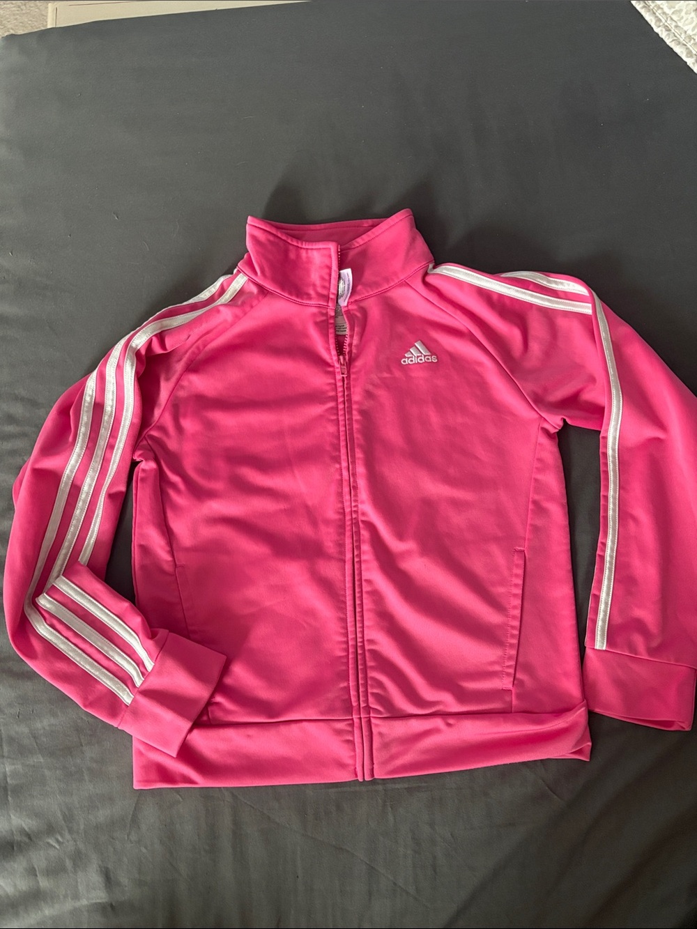 adidas Girls' Hot Pink Jacket with White Stripes